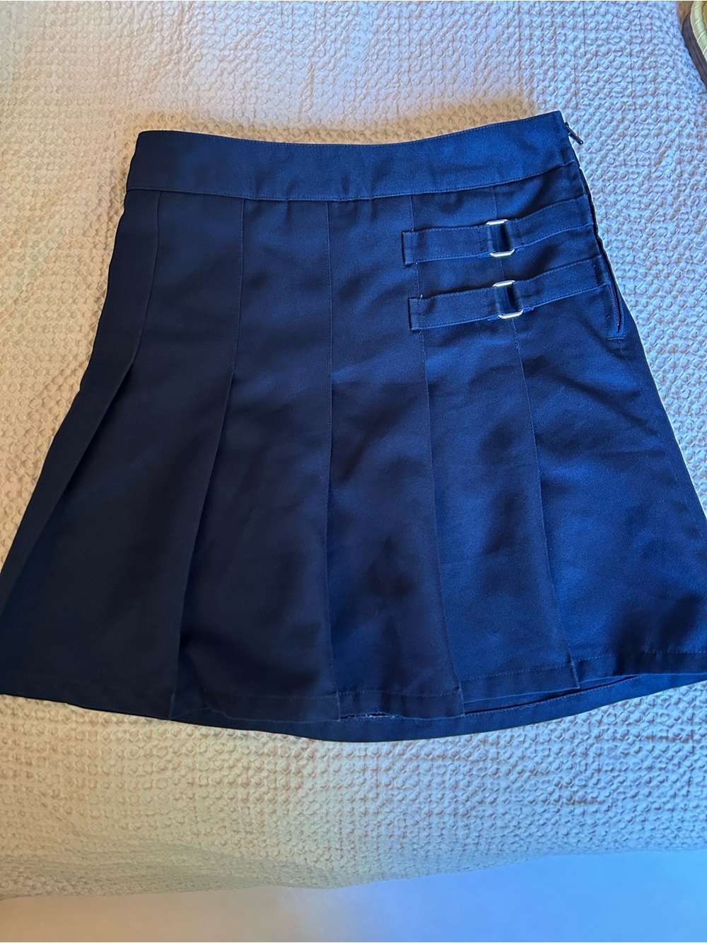 French Toast School Uniform Navy Pleated Mini Skirt with Buckle Details